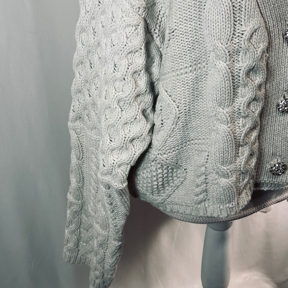 Endless Rose Chunky Cable Knit Cardigan Rhinestone Button Cream Sweater L NWT - Picture 5 of 13